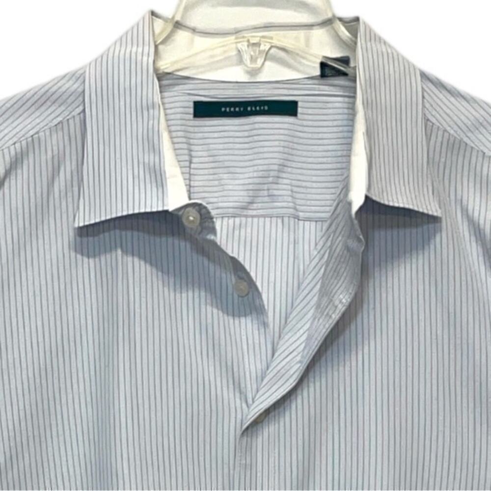 Perry Ellis Striped Button Down Shirt Men’s Size XXL baby blue pinstripes cotton